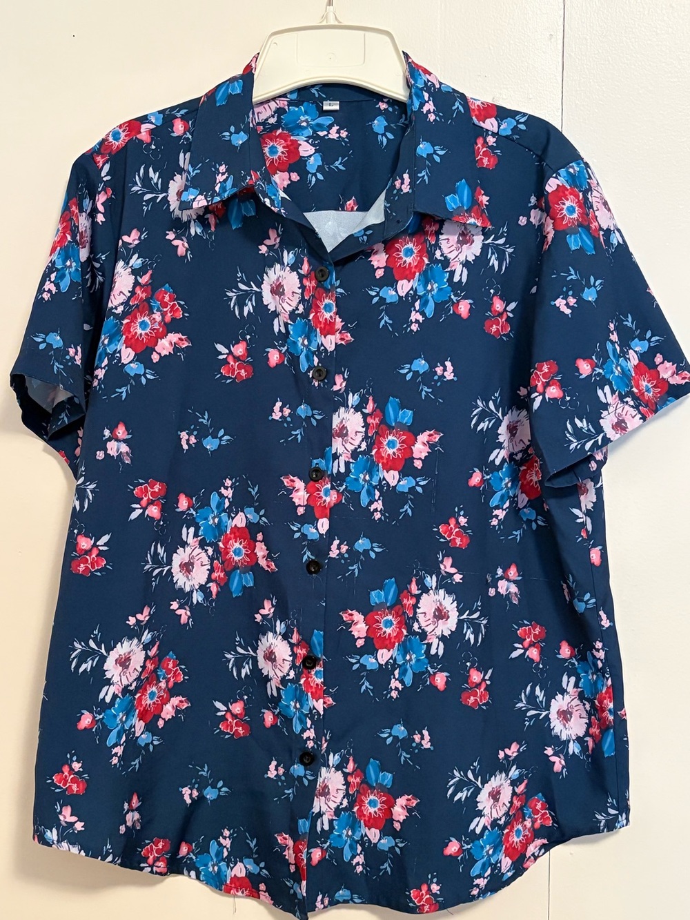 Floral Button-Down Short Sleeve Shirt - Navy